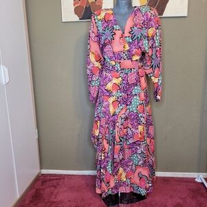 Vintage Phobe Vibrant Pink and Purple Floral Maxi Dress Size Medium